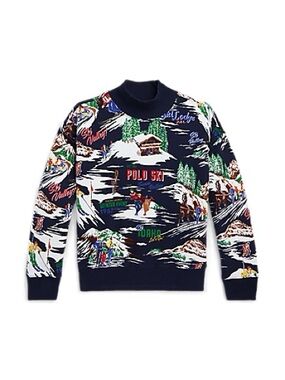 Polo Ralph Lauren Ski Print Sweatshirt Navy Graphic Medium (8-10)